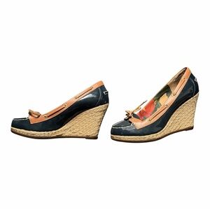Milly for Sperry Top Sider Navy and Tan Wedge Espadrilles Spring Platform Sz 6.5